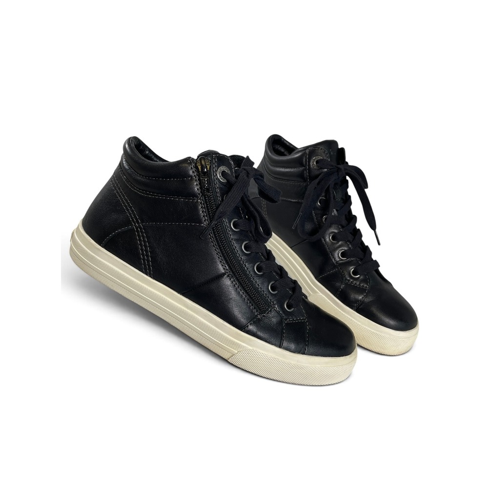 Taos Winner Black/White Leather Side Zip High Top Sneakers Women's 7.5 With Box